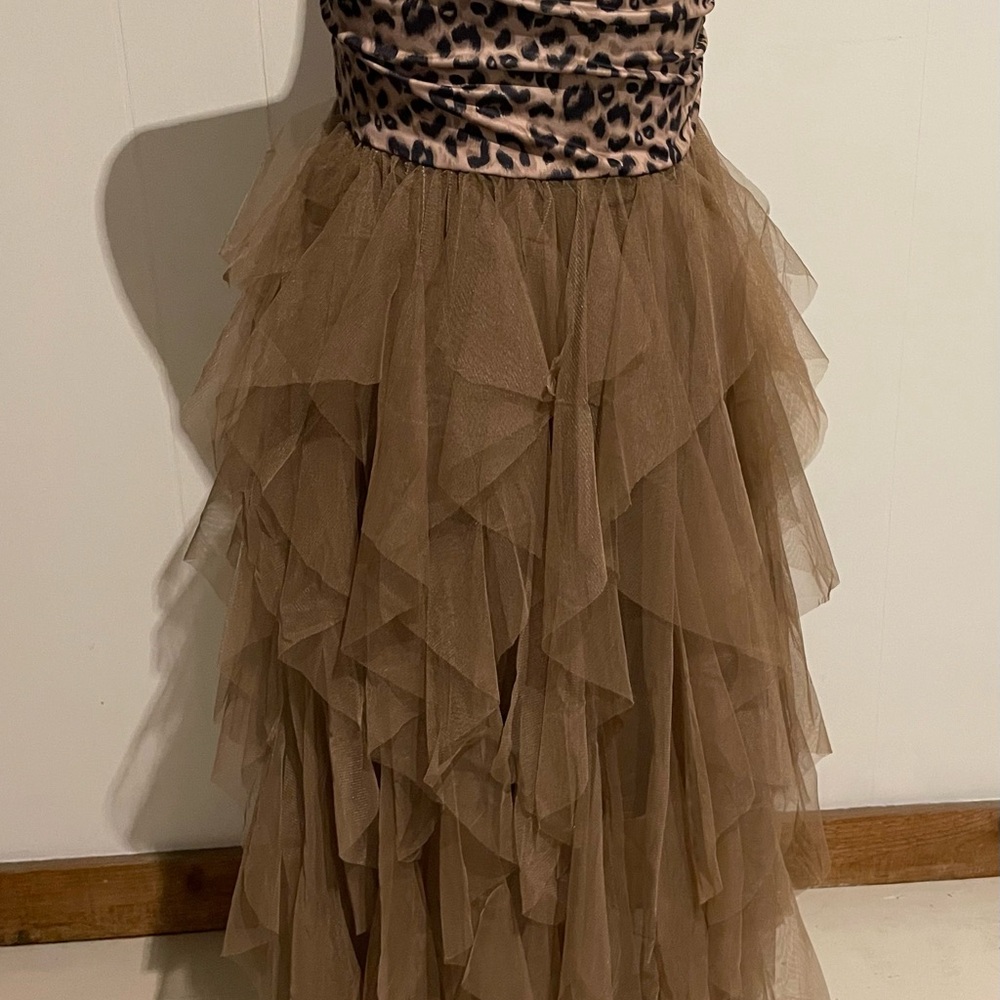 SHEIN Brown Asymmetrical Tulle leopard print dress - Picture 6 of 13